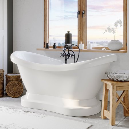 CAMBRIDGE PLUMBING Acrylic Double Slipper Pedestal Soaking Tub with Faucet Drillings ADES-PED-DH